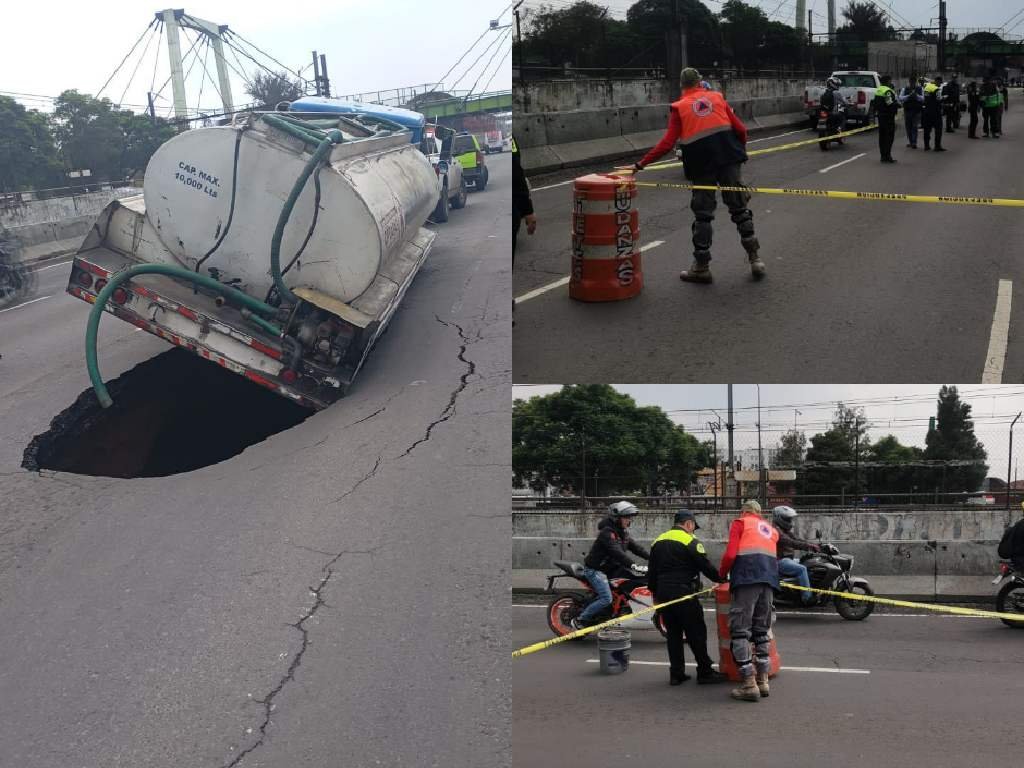 Pipa cae en socavón en Zaragoza; cierran carriles hacia Circuito Interior