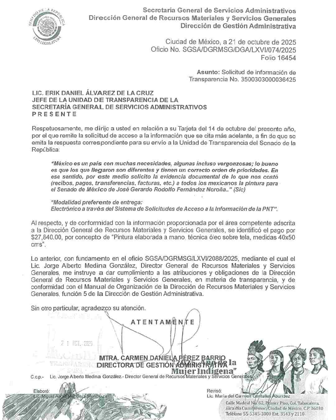 Senado gasta más de 27 mil pesos en un retrato al óleo de Noroña; el legislador se burla de quienes cuestionan el gasto